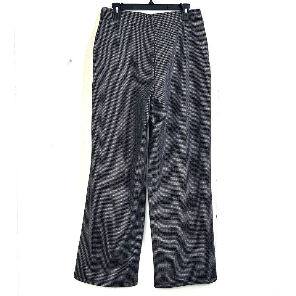 Max Studio Women Black White Pants Size Large Pull On Wide Leg Elastic Waist